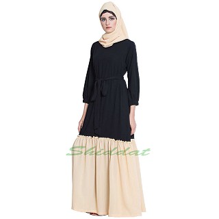 Falak- Casual dress abaya with dual color- Black-Fawn